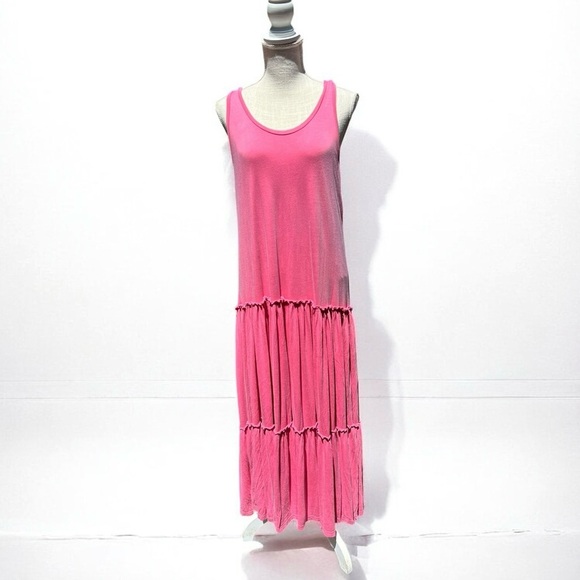 🌻Anthropologie Sundry Coral Pink Tiered Sleeveless Maxi Dress Size 4/XL - Picture 2 of 7